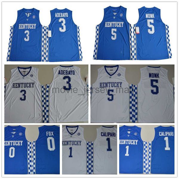 NCAA Kentucky Wildcats College Basketball Jerseys 5 Malik Monk 3 Edrice Ado 1 Coach John Calipari 0 DeAaron Fox University Jersey
