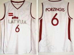 NCAA Latvija Kristaps #6 Porzingis Basketball Jersey Cheap Mens Kristaps 6 Porzingis camisas de baloncesto blanca vintage S-XXL