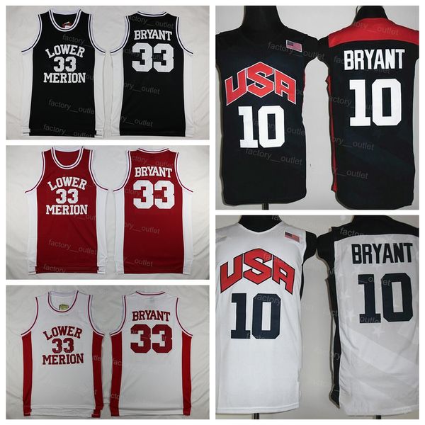 NCAA Lower Merion Basketball 33 Bryant College Jersey 10 Américain 2012 US Dream Team Dix Bleu Marine Blanc Rouge Noir Couleur Pur Coton Pour Les Amateurs De Sport Université Haut / Haut