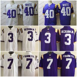 Maillot de football LSU 3 Odell Beckham Jr. CHASE Tryann Mathieu 7 Leonard Fournette 40 Blanc Violet College Maillots cousus pour hommes