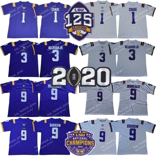 LSU Tigers College Football Jersey 3 Odell Beckham JR Burreaux Joe Burrow JaMarr Chase Violet 125e Maillots Hommes Chemises cousues