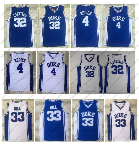 NCAA Hombres Jersey 33 Grant Hill 4 JJ Redick 32 Christian Laettner Azul Blanco Todo cosido Camisetas de baloncesto universitarias baratas