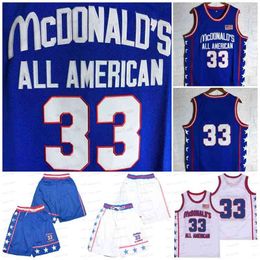 NCAA Men's McDonald's All American 33 gestikte basketbal jersey Shorts Pocket Zipper Witblauw gestikte herentruien Sportpak Good Quali