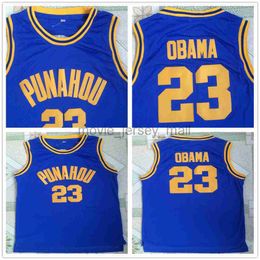 NCAA Mens Vintage Basketball Jerseys College 23 Barack Obama Punahou High School Jersey Blue White Shirts S-2XL