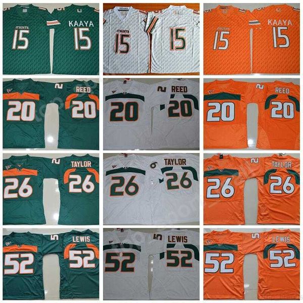 NCAA Miami Hurricanes 15 Brad Kaaya Maillots Hommes College Football 20 Ed Reed 52 Ray Lewis Jersey Orange Vert Blanc 26 Sean Taylor