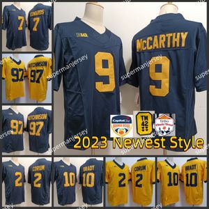 NCAA Michigan voetbalshirt 9 J.J. Mccarthy VRBO Fiesta Bowl 10 Tom Brady 7 Donovan Edwards 97 Aidan Hutchinson 2 Blake Corum Jersey Michigan Wolverines Jerseys