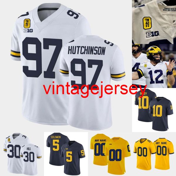 Camiseta de fútbol NCAA Michigan Wolverines Aidan Hutchinson TM 42 Daxton Hill Donovan Edwards Tom Brady Cade McNamara Christopher Hinton