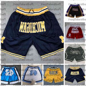 Pantalones cortos de baloncesto NCAA Michigan Wolverines Flight Just Mens Don North Carolina Tar Heels Black Mamba Lower Merion High School Pocket Pantalones