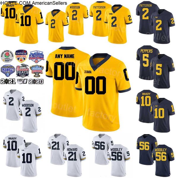 NCAA Michigan Wolverines Football College 5 Jabrill Peppers Jersey 2 Charles Woodson 21 Desmond Howard 56 LaMarr Woodley 2 Shea Patterson 10 Tom Brady