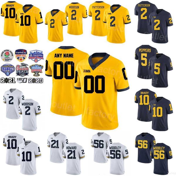 NCAA Michigan Wolverines Football College 5 Jabrill Peppers Jersey 2 Charles Woodson 21 Desmond Howard 56 LaMarr Woodley 2 Shea Patterson 10 Université Tom Brady