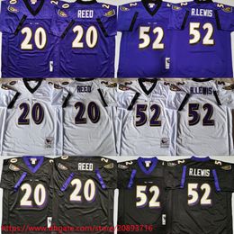 NCAA Throwback 52 Ray Lewis camisetas de fútbol Retro Stitch 20 Ed Reed Jersey Blanco Negro Púrpura 2000 2004