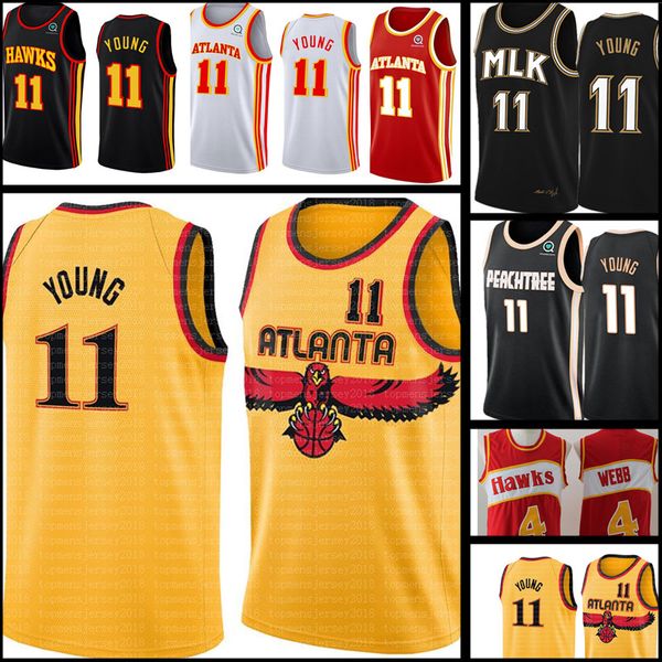 75th Trae 11 Young Atlant a Haw ks Jersey Retro Mesh Spud 4 Webb Basketball Jerseys 2021/2022 Broderie Logos hommes noir rouge blanc S M L XL XXL