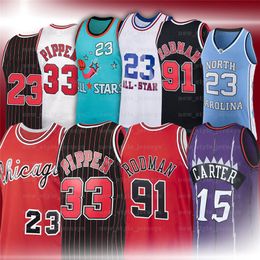 NCAA MJ Basketball Jerseys 33 Scottie 91 Dennis Pippen Rodman 15 Vince 23 Michaeljd Carter Retro 1995 1996 Ness gestikt Z2ZZ