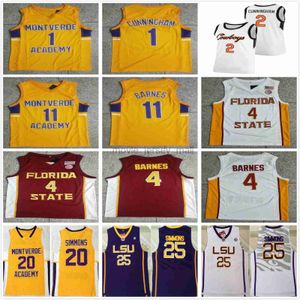 NCAA Montverde Academy High School 1 Cade Cunningham Camisetas de baloncesto College 11 Scottie Barnes Amarillo Ben 20 Simmons Jersey