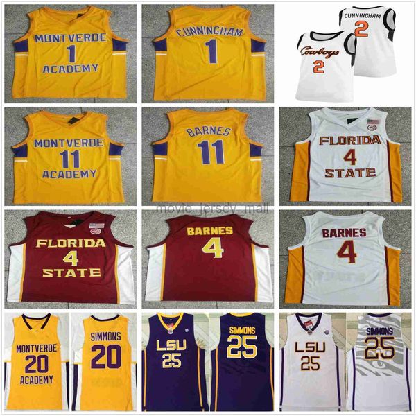 NCAA Montverde Academy High School 1 Cade Cunningham Maillots de basket-ball Collège 11 Scottie Barnes Jaune Ben 20 Simmons Jersey