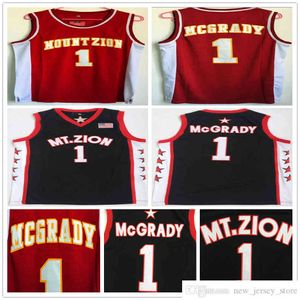 NCAA Mount Zion Christian High School Tracy # 1 McGrady Jersey Noir Rouge Noir Rouge Cousu MT.ZionT-MAC Basketball Jersey Chemises