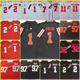 College Ohio State Football Jersey 15 Elliott Chase 1 Justin Fields Maillots Cousus Rouge Noir Blanc Maillots Universitaires