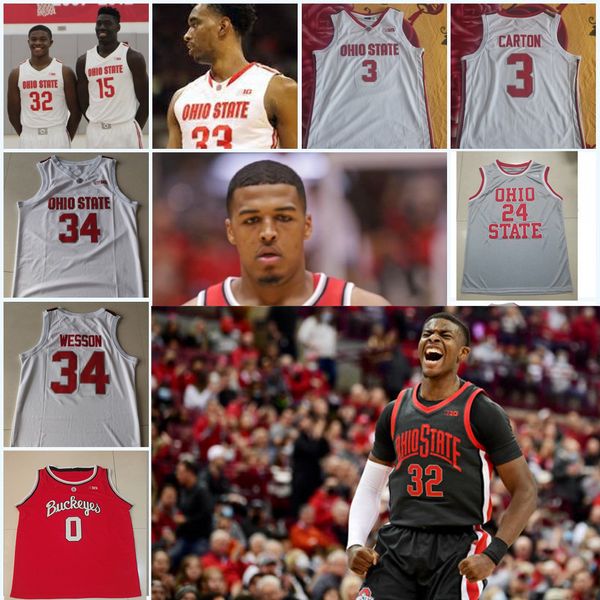 NCAA Ohio State Buckeyes Maillot de basket-ball universitaire cousu 40 Daniel Hummer 34 Kaleb Wesson 3 D. J. Carton 21 Evan Turner 4 Duane Washington Jr. 13 CJ Walker 2 Musa Jallow