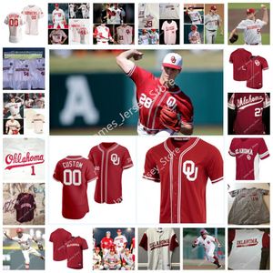 NCAA Oklahoma OU Maillot de baseball universitaire cousu 1 Diego Muniz 8 Jace Bohrofen 7 Kendall Pettis 40 Breydon Daniel 14 Justin Mitchell 13 Logan Kohler 6 Connor Beichler