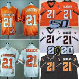 NCAA Oklahoma State Cowboys # 21 Barry Sanders College Maillots de Football Cousus Blanc Orange