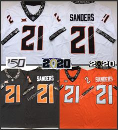 NCAA Oklahoma State Cowboys #21 Barry Sanders College voetbalshirts gestikt wit oranje Mooie kleding