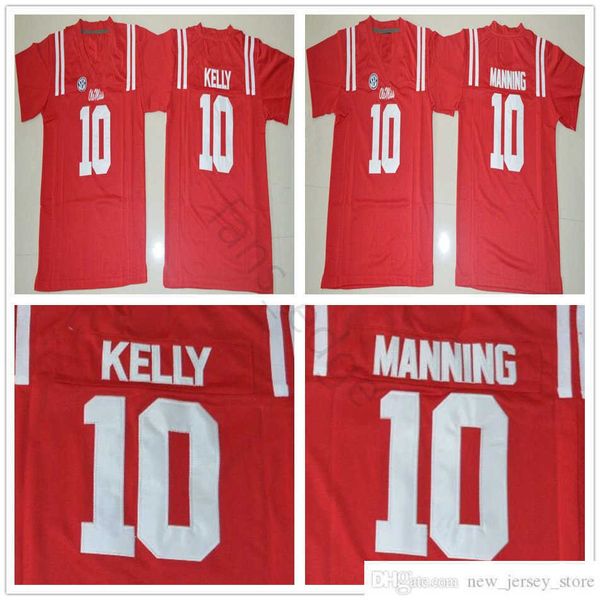 NCAA Ole Miss Rebels College Football Wear # 10 Eli Manning Jersey Accueil Rouge Hommes Ed 10 Chad Kelly Maillots Chemises S-XXXL