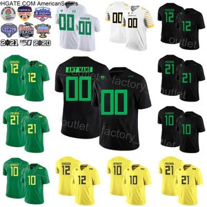 NCAA Oregon Ducks College Football 2 TJ Ward Jersey 21 Royce Freeman 12 Tyler Shough 10 Justin Herbert 15 Patrick Chung Yellow Green Black Wit Stiksel