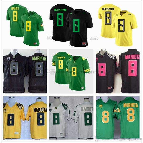 NCAA Oregon Ducks College Football Wear 8 Marcus Mariota Maillots Vert Jaune Ed Couture Noir Blanc Jersey Chemise