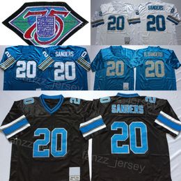 1994 Retro Football 20 Barry Sanders Jerseys 75e verjaardag Vintage Heren Gestikt Voor sportfans Ademend Puur Katoen Team Zwart Blauw Wit Hoog/Goed