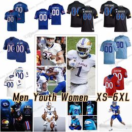 NCAA S-6XL College Kansas Jayhawks Maillots de football 6 Jalon Daniels 4 Marvin Grant 28 Sevion Morrison 8 Ky Thomas Wheeler 30 Miller Jr. 11 Luke Grimm 15 Ethan Vasko