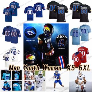 NCAA S-6XL College Kansas Jayhawks Football Maillots 6 Jalon Daniels 4 Marvin Grant 1 Kenny Logan Jr. 8 Kwamie Lassiter II 37 Grayden Addison 20 Daniel Hishaw Jr. Locklin