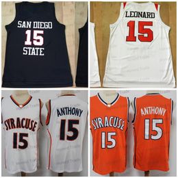 San Diego State 15 Kawhi Leonard basketbalshirt Zwart College Syracuse Oranje 15 Camerlo Anthony herentruien