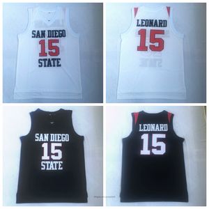 NCAA San Diego State Aztecs 15 Kawhi Leonard College Basketball Jerseys Black White University Shirts Gestikte Patches Geborduurd