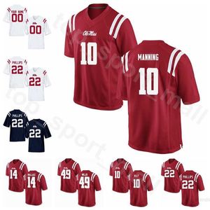 NCAA SEC College Ole Miss Rebels Football 10 Maillot Eli Manning Cousu 49 Patrick Willis 10 Chad Kelly 14 Bo Wallace Scottie Phillips