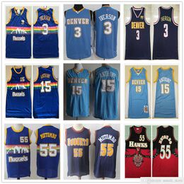 NCAA Stitched Mesh Vintage Men Allen 3 Iverson Maillots Blue Rainbow Navy Carmelo 15 Anthony Dikembe 55 Mutombo Basketball College Chemises