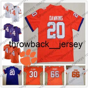 NCAA Thr Clemson Tigers #20 Brian Dawkins 30 Dwight Clark 66 William Perry 4 Deshaun Watson Steve Fuller Gepensioneerd Oranje Paars Wit Jersey Hoog