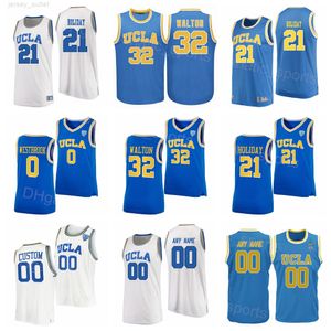 NCAA UCLA Bruins Basketball College Jrue Holiday Maillots 21 Reggie Miller 31 Bill Walton 32 Russell Westbrook 0 Sport Bleu Blanc Équipe Rétro Université Respirant Homme