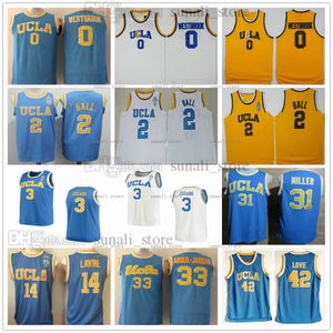 NCAA UCLA Bruins College Basketball Maillots Johnny Juzang 3 Zach LaVine 14 Kevin Love 42 Russell Westbrook 0 Lonzo Ball 2 Reggie Miller 31 Walton 32 Chemises universitaires