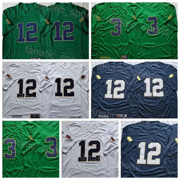 NCAA University 12 Ian Book College Jersey Football 3 Joe Montana équipe entièrement cousue bleu marine blanc vert couleur pour les fans de sport respirant pur coton haut/bon