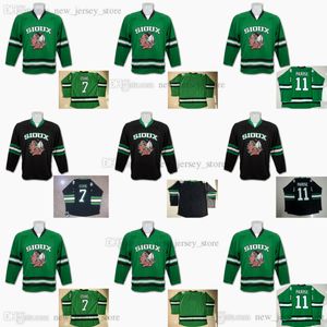 NCAA University Youth Sioux Hockey 11 Zach Parise Jersey Enfants Cousu 7 TJ Oshie Broderie Maillots Haute Qualité Vert Noir Blanc Collège