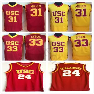 NCAA USC Trojans #24 Brian Scalabrine College basketbalshirts 31 Cheryl Miller 33 Lisa Leslie rood geel University Ed Jersey shirt