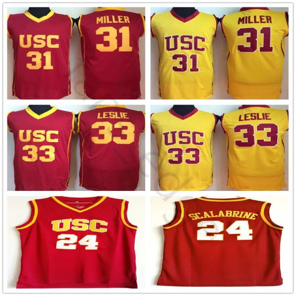 NCAA USC Trojans # 24 Brian Scalabrine College Basketball Jerseys 31 Cheryl Miller 33 Lisa Leslie Rouge Jaune Université Ed Jersey Chemise