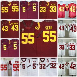 Ncaa Usc Trojans College Football Maillots 33 Marcus Allen Blanc 42 Ronnie Lott 32 Oj Simpson Rouge 55 Junior Seau 5 Reggie