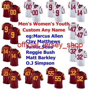 NCAA USCﾠTrojans Jerseys Hombres Mujeres Marcus Allen Jersey Clay Matthews Junior Seau Reggie Bush Red College Football Jerseys Cosido a medida