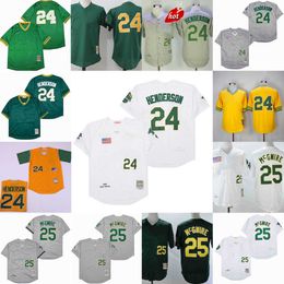 NCAA Vintage 24 Rickey Henderson honkbalshirts gestikt 25 Mark Mcgwire Jersey 1989 grijs wit 1981 geel groen