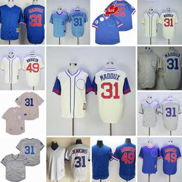 NCAA Vintage 31 Greg Maddux Baseball Jerseys 49 Jake Arrieta Jersey Cousu Bleu 1994 Gris Blanc Crème 1929 1942 1969 Jersey
