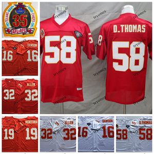 Vintage 35e 16 maillots de football Len Dawson 19 Joe Montana 32 Marcus Allen 58 Derrick Thomas 75e anniversaire Patch Home Red Mens Shirts