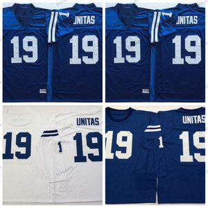 Vintage 19 Johnny Unitas voetbalshirts Mens 1970 gestikte shirts Blue White Jersey