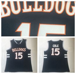 Heren Jermaine Cole 15 Bulldogs High School Navy Blue Basketball Jerseys Vintage gestikte shirts S-XXL