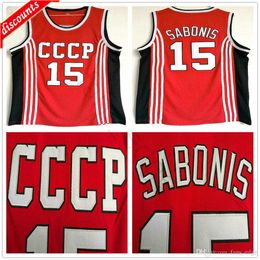 NCAA Vintage CCCP -team Rusland 15 Arvydas Sabonis Basketball Jersey Home Red Mens genaaid Arvydas Sabonis Jerseys Shirts Size SXXL